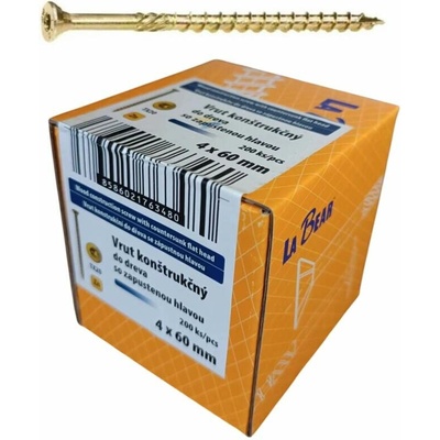 Konštrukčná skrutka TORX 4x60 mm – žltý zinok, 200 ks