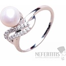 Nefertitis Prsten stříbrný s bílou perlou a zirkony 017135 WP
