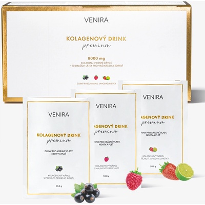 Venira Premium kolagenový drink pro vlasy, nehty a pleť jahoda-limetka, černý rybíz, malina 30 sáčků