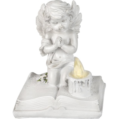 Dekorácia MagicHome Modliaci anjelik na knihe LED polyresin na hrob 11,5x7,5x13,5 cm