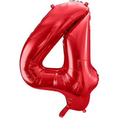 PartyDeco Balónik fóliový narodeninové číslo 4 červený 86 cm