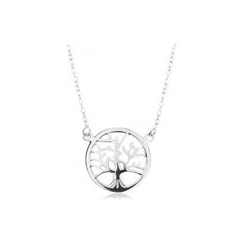 Šperky eshop Strieborný náhrdelník retiazka a prívesok lesklý strom života v kruhu R45.25