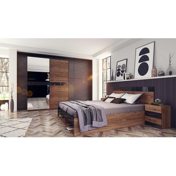 Спален комплект Federico от 18мм ПДЧ и МДФ кастело коняк и черен гланц МДФ