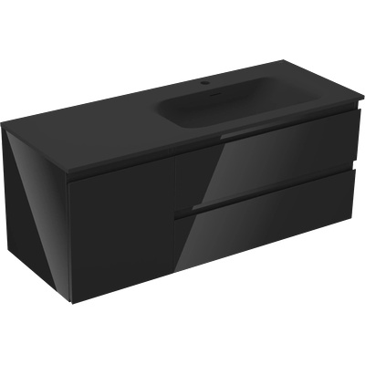 Orio баня шкаф 120 см с мивка Vela дясна, 2S, 1D, черен гланц/черен мат - 91A13-12047-3-BBFFF70-W23P71 (91A13-12047-3-BBFFF70-W23P71)