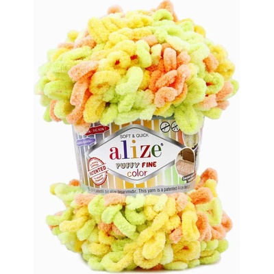 Alize Puffy fine color 6313 korálová, oranžová, jarní zelená