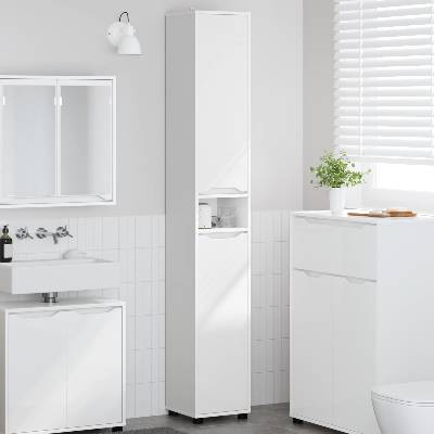 vidaXL Шкаф за баня Бяло 30, 5 x 30 x 195 см Инженерна дървесина (888757)