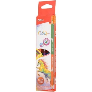 Deli Моливи цветни двувърхи ColoRun Deli 12 цвята/ 6 молива
