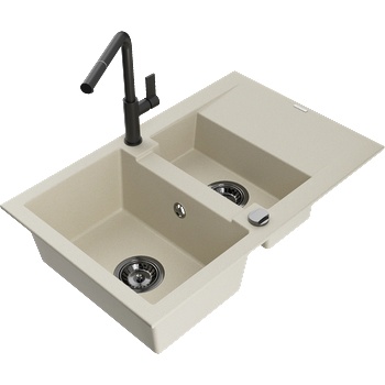 Mexen Gaspar гранитна мивка с 1, 5 камери с отцедник и кухненски смесител Flora, бежов - 6507-69-670401-70-B (6507-69-670401-70-B)