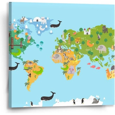 Sablio Obraz Zvířecí mapa světa - 50x50 cm