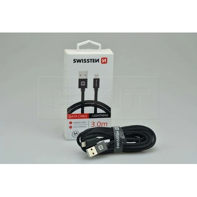 Swissten 71527600 USB 2.0, zástrčka A - zástrčka Lightning, opletený, 3m, černý