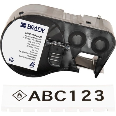 Brady M4C-1000-422 / 170734, 25.40 mm x 7.62 m, Polyester, čierna tlač / biely podklad