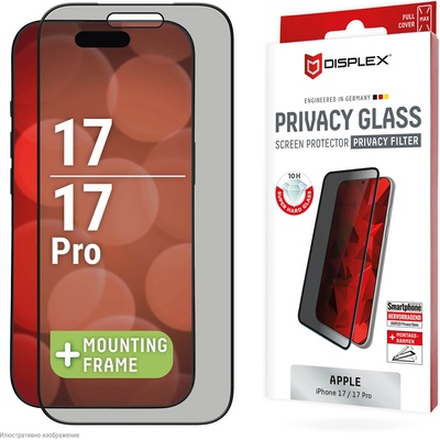 Displex Стъклен протектор за екран Displex Real Glass Full Cover (3D) с Филтър за поверителност, за iPhone 17 / iPhone 17 Pro (28565)