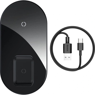 Baseus Simple Pro 2in1 Wireless Charger (WXJK-C01) - двойна поставка (пад) с Fast Charge технология за безжично зареждане за Qi съвместими устройства и Apple Airpods Pro (черен)