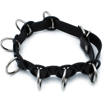 Kiotos Leather Collar with 7 Statement Rings Black