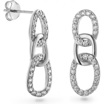 Again Jewelry Slušivé strieborné visiace náušnice s čírymi zirkónmi AJNS0003