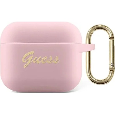 Guess GUA3SSSI калъф за AirPods 3, розов силикон, Vintage Script (GUA3SSSI)