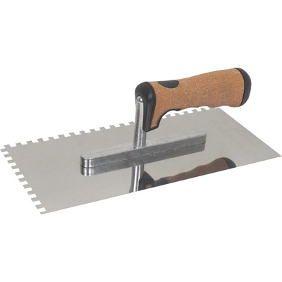 TOPTRADE hladítko nerezové, s EKO rukoväťou, zub 6 mm, 270 x 130 mm, profi