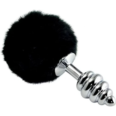 Метален анален плъг с помпон, 8см. - Pompon Spiral Plug Black (LVTOY00695)