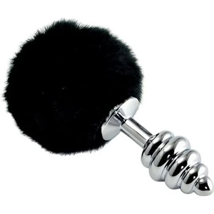  Метален анален плъг с помпон, 8см. - Pompon Spiral Plug Black (LVTOY00695)