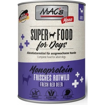 MAC's Mac’s Dog Monoprotein Adult, консерва за пораснали кучета с чувствителни стомаси, БЕЗ ЗЪРНО, с елен и дивеч (мин. 70% месо), 400 гр - Германия - 951VE