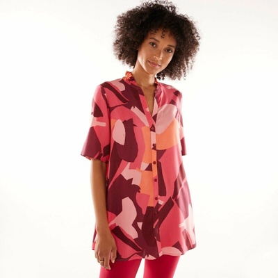 Blancheporte Tunika na gombíky s tuniským výstrihom a grafickou potlačou malinová