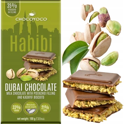 Chocoyoco čokoláda Dubai dubajská pistácie Kadayif 100 g
