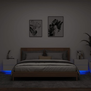 Image 1 of vidaXL Нощни шкафчета за стена с LED осветление, 2 бр, бели (836813)