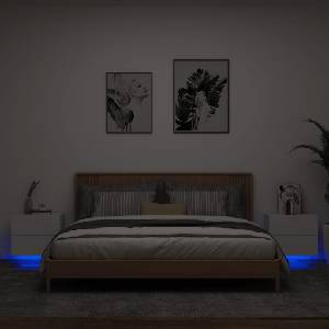 vidaXL Нощни шкафчета за стена с LED осветление, 2 бр, бели (836813)