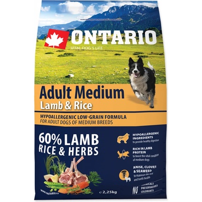 Ontario Adult Medium Lamb & Rice 2 x 2,25 kg