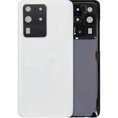 Zadní sklo + kryt fotoaparátu Samsung Galaxy S20 Ultra 5G (bez loga) – bílé – Aftermarket Plus SAM3548