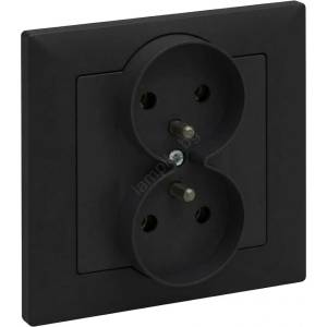 Legrand - Двойна домакинска розетка с рамка SUNO 250V черна (LR0066A)