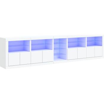 vidaXL Сайдборд с LED светлини, бял, 283x37x67 см (3209023)