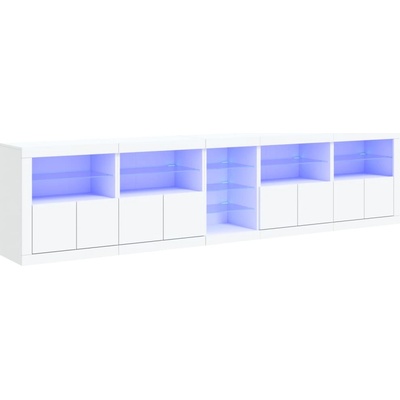 vidaXL Сайдборд с LED светлини, бял, 283x37x67 см (3209023)