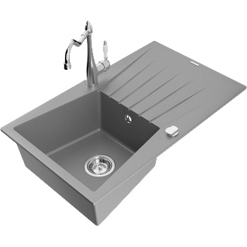 Mexen Cesar мивка гранитна 1-каморна с отцедник и кухненски смесител Carla, сива - 6514-71-670700-00 (6514-71-670700-00)