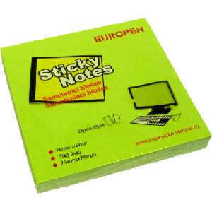  Самозалепващи листчета Sticky 75/75мм неон зелени