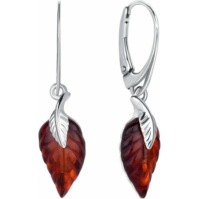 Eppi Stříbrné jantarové náušnice ve tvaru lístků Daryl E48478