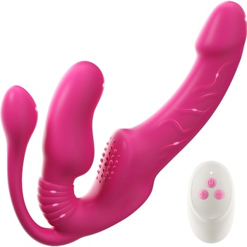 SuperLove Triple Delight Strapless Triple Motor Vibrating Strap-On with Remote Pink