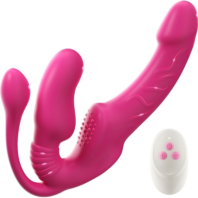 SuperLove Triple Delight Strapless Triple Motor Vibrating Strap-On with Remote Pink