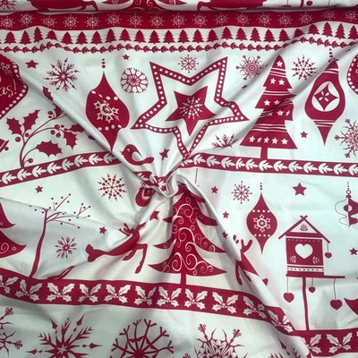 Vánoční bavlněná látka, metráž, šíře 160 cm, Skandinávský motiv Červený na Bílem