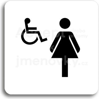 ACCEPT Piktogram WC ženy, invalidé - bílá tabulka - černý tisk bez rámečku