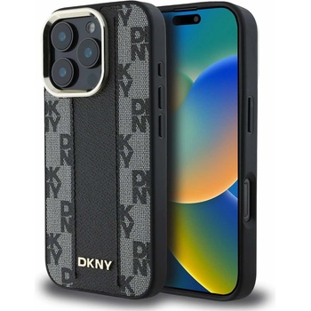 DKNY Дизайнерски кожен кейс с MagSafe за iPhone 16 Pro - DKNY PU Checkered Pattern MagSafe Leather Hard Case (черен) (DKHMP16LPCPVSLK)