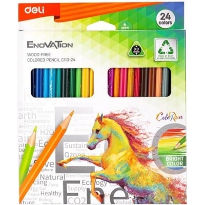 Цветни моливи 24цв. Deli Enovation 113-24 триъгълно тяло