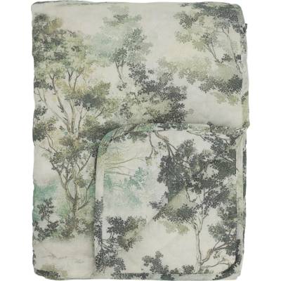 Prošívaná deka/ přehoz Aix s botanickým vzorem v olivových tónech – 180*130 cm - Chic Antique