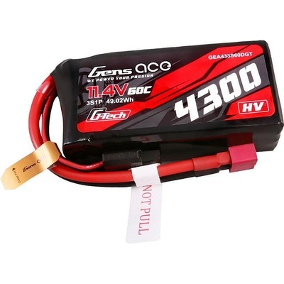 Батерия 3 клетки Gens ace G-Tech HV 4300mAh 3S1P 11.4V 60C Lipo High Voltage Battery with T-plug GEA433S60DGT (GEA433S60DGT)