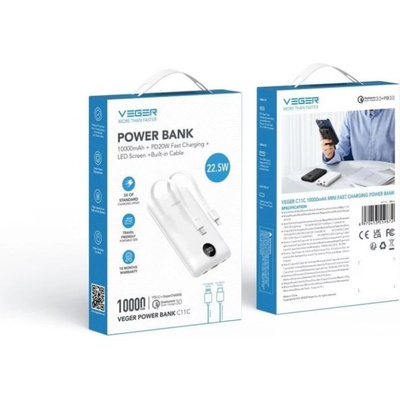 VEGER Външна батерия, VEGER, 10000 mAh, Weiss (W1170)
