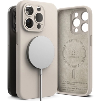 Image 1 of Ringke Liquid Silicone Magnetic Case - силиконов (TPU) калъф с MagSafe за iPhone 15 Pro Max (бежов)