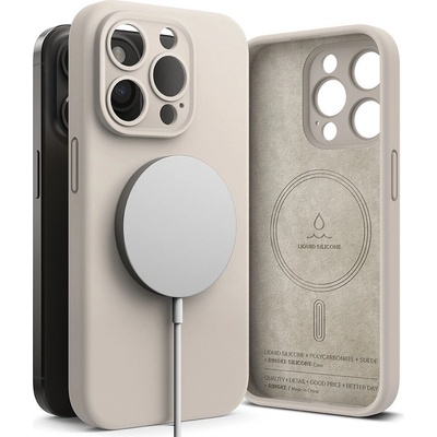 Ringke Liquid Silicone Magnetic Case - силиконов (TPU) калъф с MagSafe за iPhone 15 Pro Max (бежов)