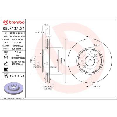 Brzdový kotúč BREMBO 09.8137.21