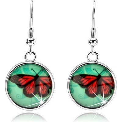 Šperky eshop cabochon kruh se sklem červenočerný motýl tyrkysové pozadí SP69.18