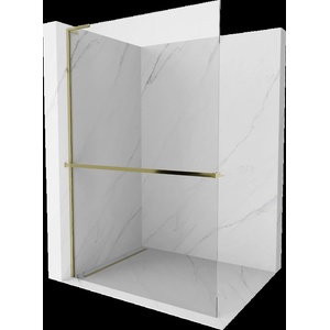 Mexen Kioto+ L душ преграда със стелаж Walk-in 75 x 200 см, прозрачна, златна - 800-075-123-50-00 (800-075-123-50-00)